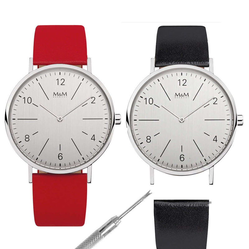 GESCHENKSET M&M Damenuhr Basic Line 40 | Modell mit 2. roten Uhrenarmband | M11870-schwarz/rot |